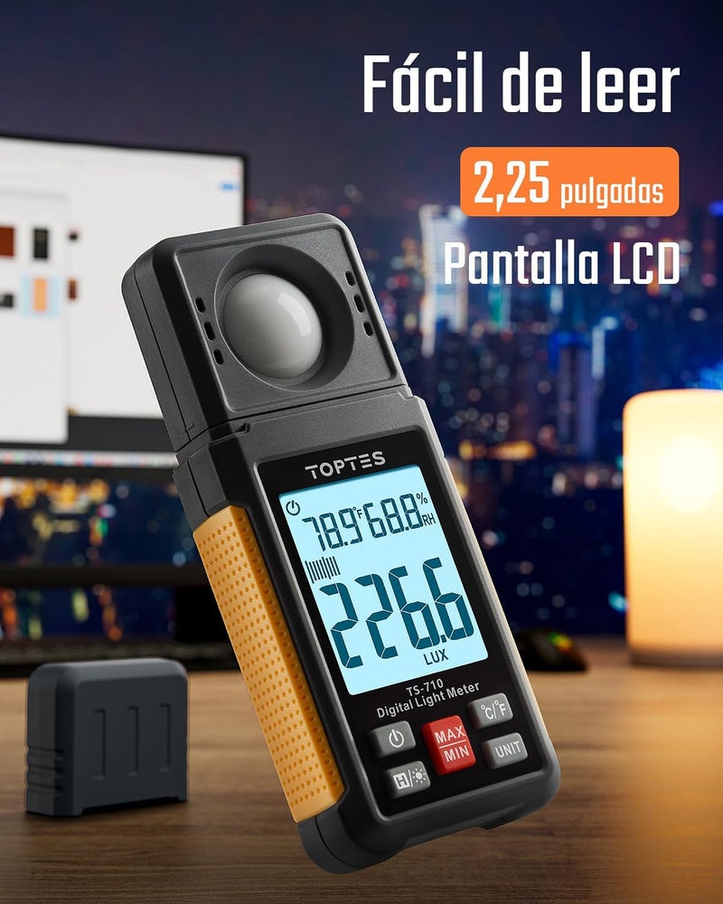 TOPTES TS-710 Light Meter, Lux/Foot Candles Meter with 180º Rotating Sensor, 0.1~200,000 Lux Range, Large Backlit Display, Light Meter for Plants, Car Headlights, Home & Office LEDs (Includes Battery) - Image 3